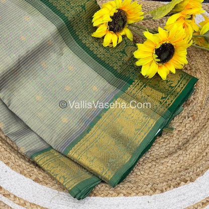Pure Silk Cotton Sarees - Vairavoosi Lines - Grey With Green Shade - VVPSC006