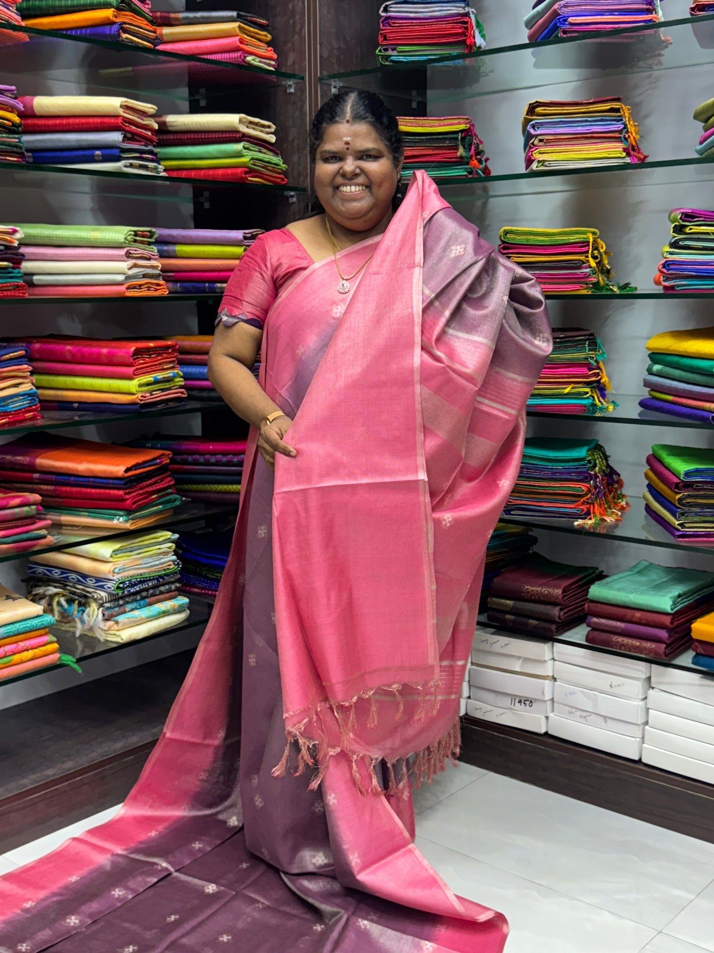 Bhagalpuri Silk - Vaira Voosi Lines -Purple & Pink Combo - VVBSV001