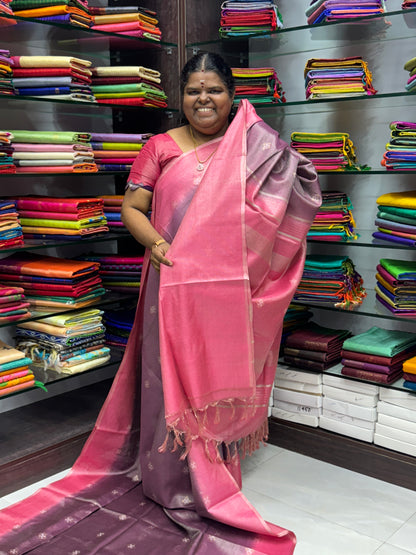 Bhagalpuri Silk - Vaira Voosi Lines -Purple & Pink Combo - VVBSV001