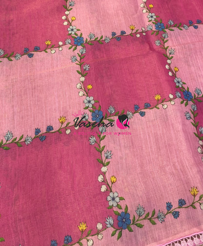 Linen Tissue Saree -  Light & Dark Combo - Pink Shade - VVLTS005