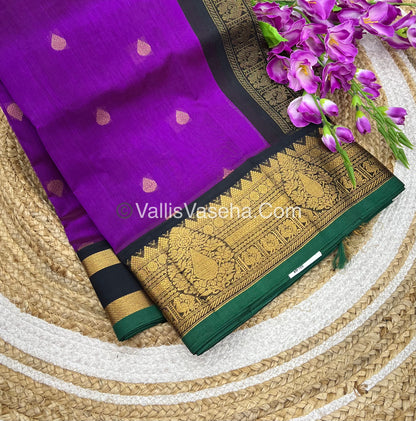 Pure Korvai Silk Cotton Saree - Purplish Pink with Black - VVKSC019
