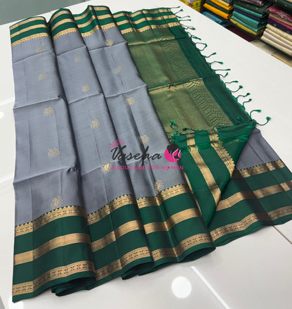 Half Mixed  Soft Silk Saree - Grey & Green - VVPSS077