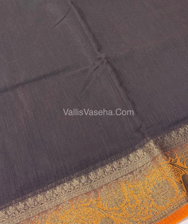Bamboo Silk Saree - Black With Yellow Shade - VVBSS007