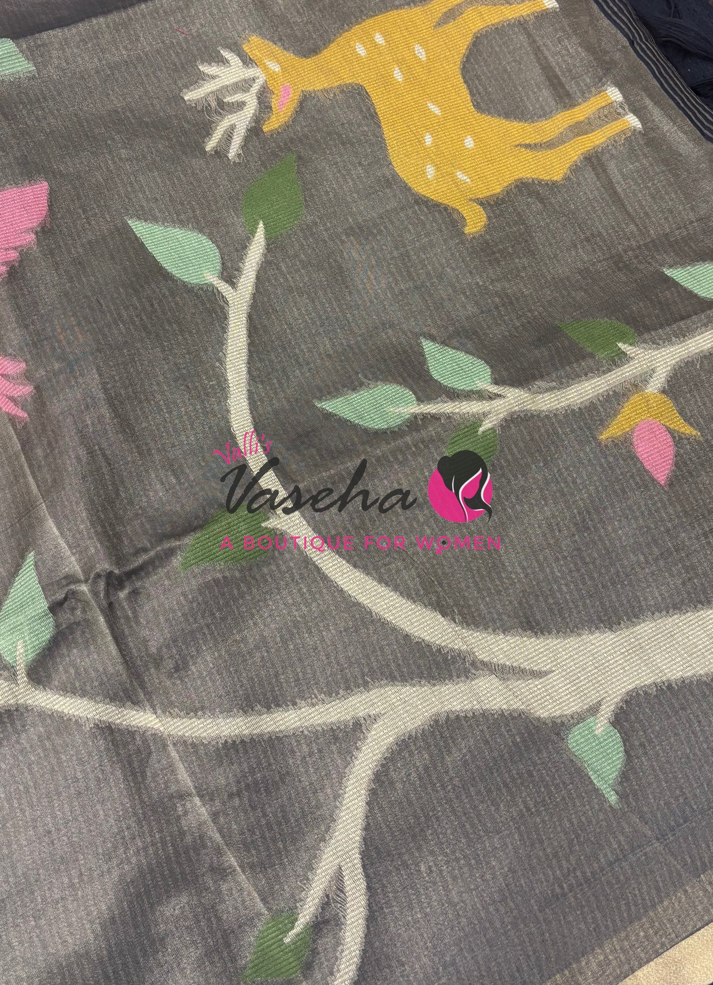 Semi Duppion Tussar Silk Saree | Black Shade |VVSDT001