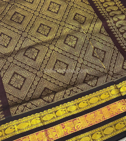 Pure Korvai Silk Cotton - Cream with Wine Brown - Checks Pattern - VVKSC024