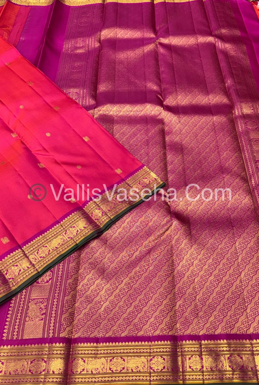 Pure Kanchipuram Silk Saree - Pink with Purple - VVPS031