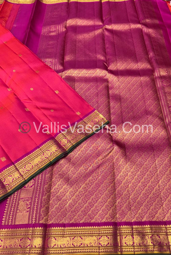 Pure Kanchipuram Silk Saree - Pink with Purple - VVPS031