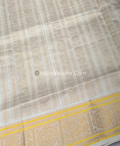 Pure Silk Cotton Saree - Yellow With Cream - Lakshadeepam Design - VVPLD001