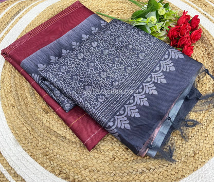 Semi Chappa Silk with Double Leaf Print - VVSC002