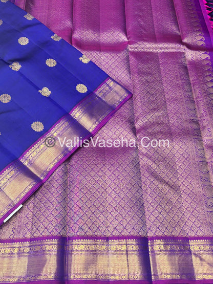 Pure Kanchipuram Silk Saree - Blue & Purple Combo - VVPS025