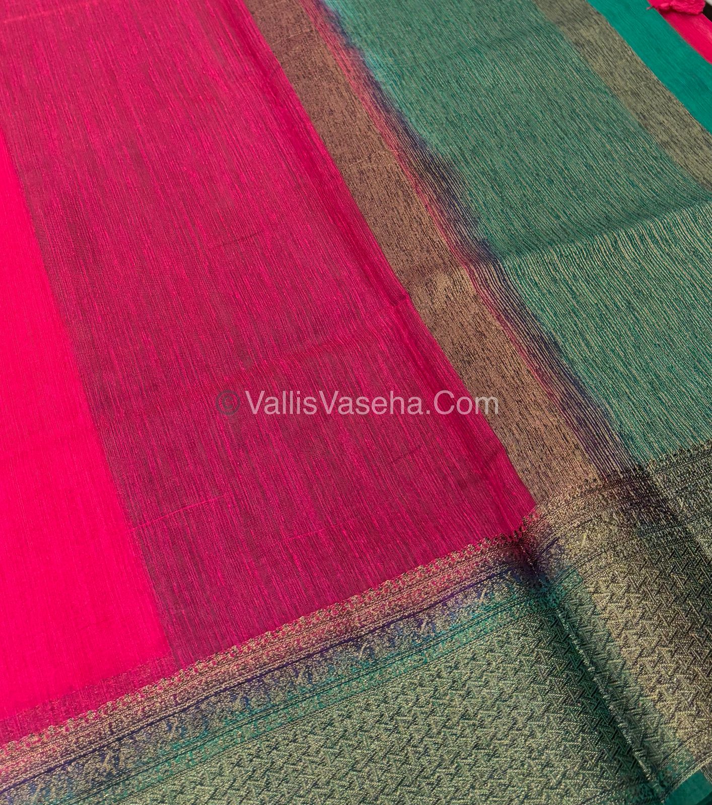Bamboo Silk Saree - Pink With Blue Shade - VVBSS005