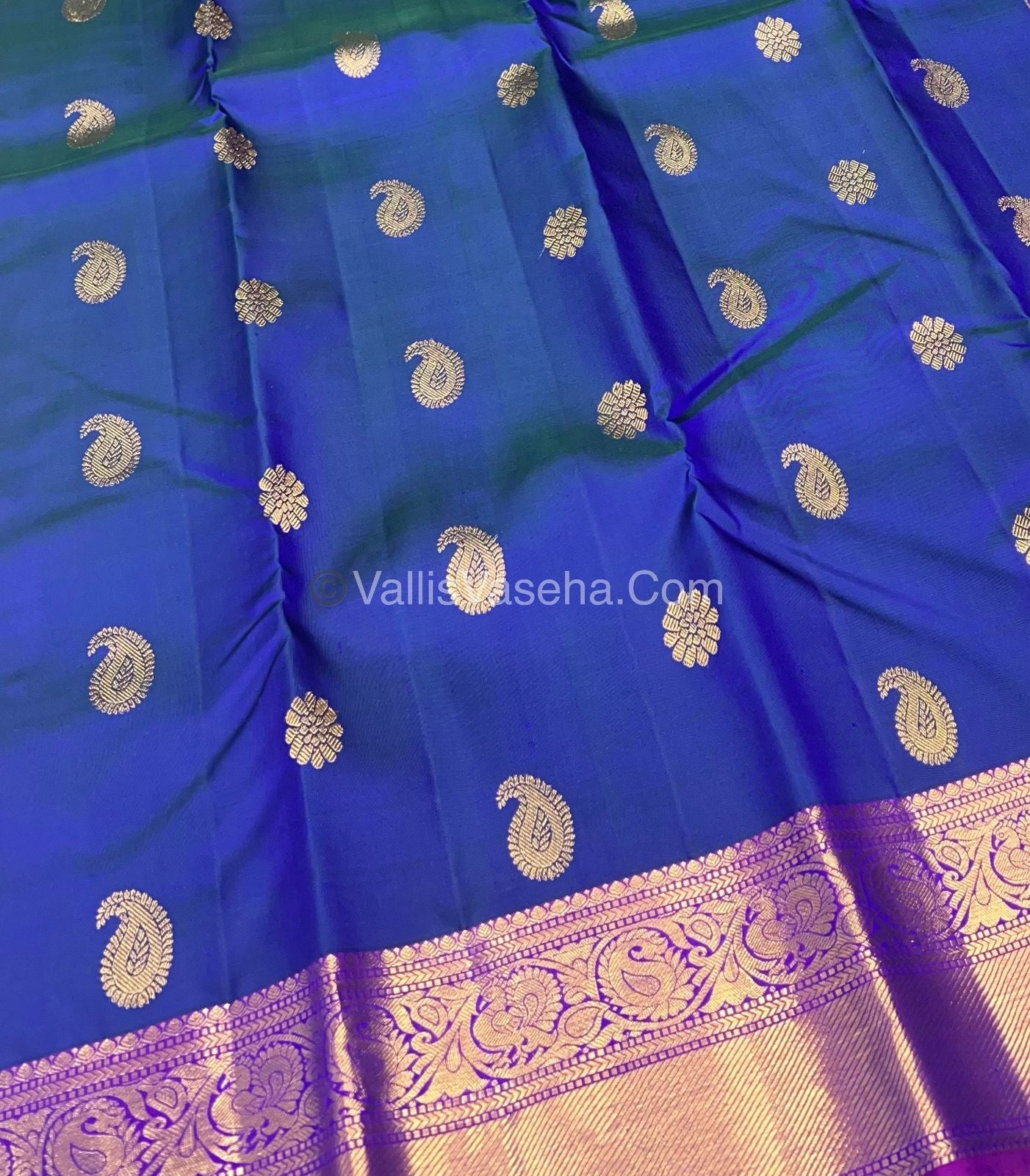 Pure Kanchipuram Silk Saree - Double Tone Blue with Purplish Pink Combo - VVPS011