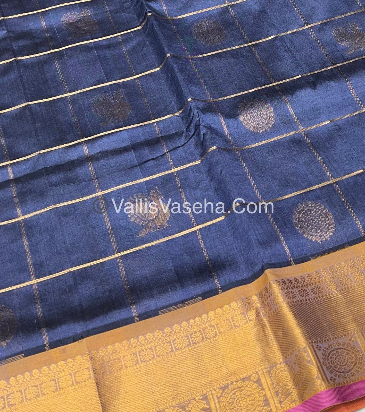 Pure Silk Cotton Saree - Mayil & Chakkaram Design - Grey With Peach  - VVMC001