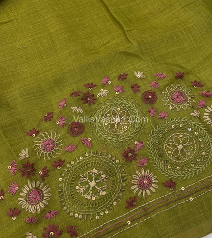 French Knot - Tissue Saree - Green Shade - VVLFN010