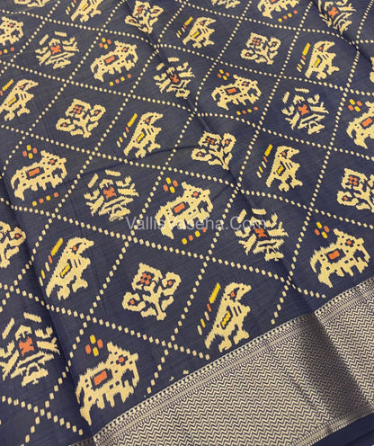 Semi Tussar Silk Saree - Ikkat / Pochampally Design - Navy Blue Shade - VVSTS034