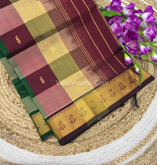 Pure Silk Cotton Saree - Pazhum Pazhamum Checks Design - VVPPSC02
