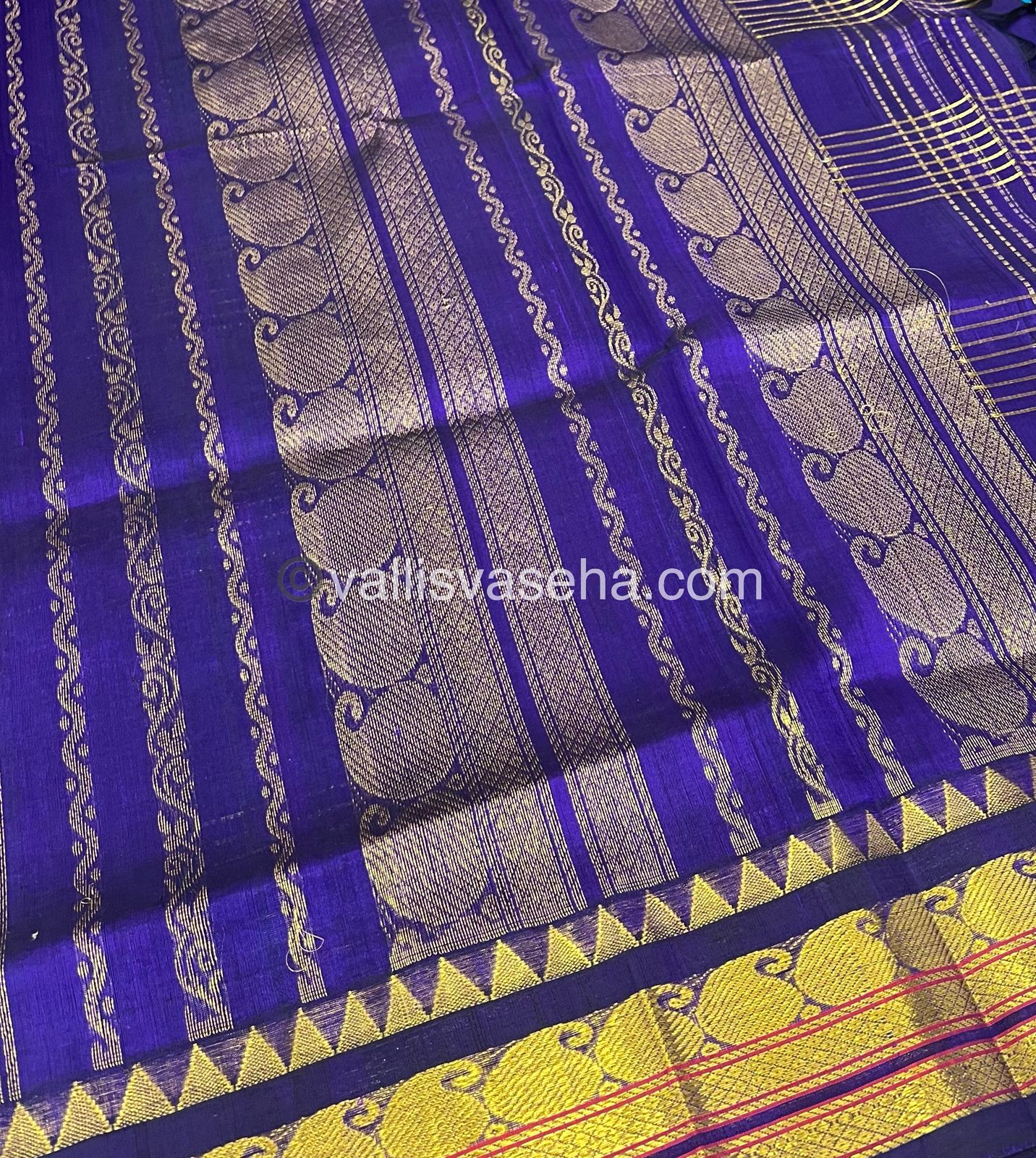 Pure Korvai Silk Cotton - Zari checks lines - Blue & Blue Combo - VVKSC010