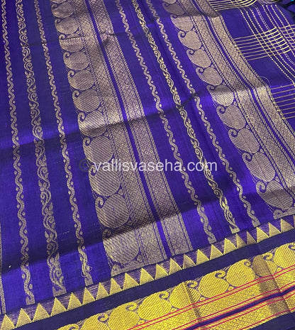 Pure Korvai Silk Cotton - Zari checks lines - Blue & Blue Combo - VVKSC010