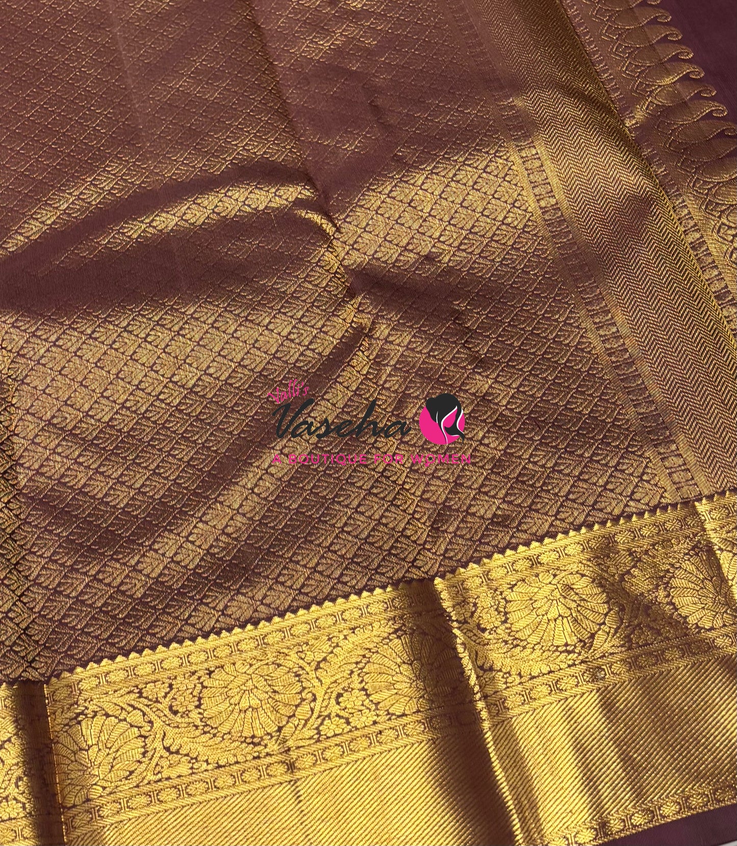 Pure Kanchipuram Silk Saree - Vairavoosi Design  - Rust Orange & Wine Brown Combo - VVPS059