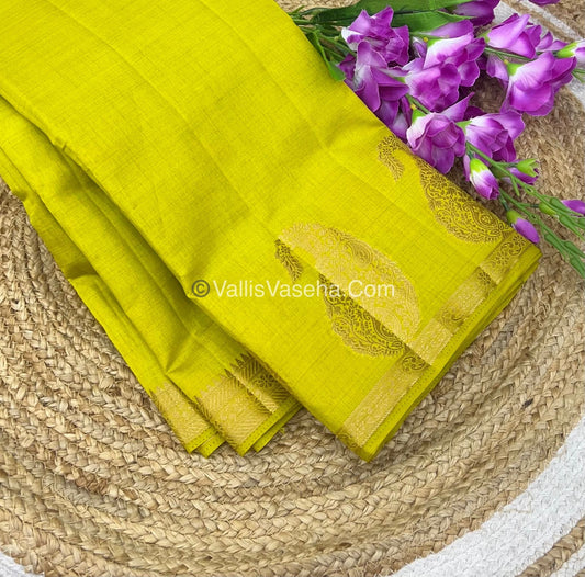 Semi Tussar Silk  - Lemon Yellowish slight Green - Small Mango Butta - VVSTS002