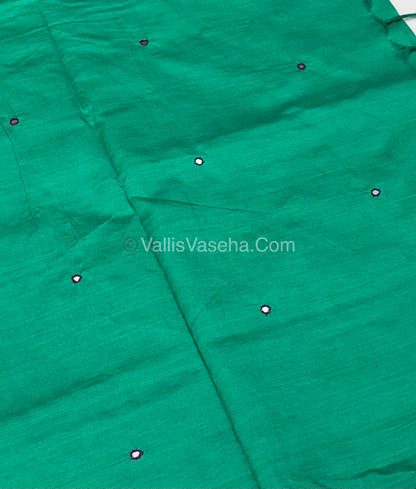 Poly Silk Mixed Cotton - Mirror Work Embroidery - Green with Purple - VVPCM001