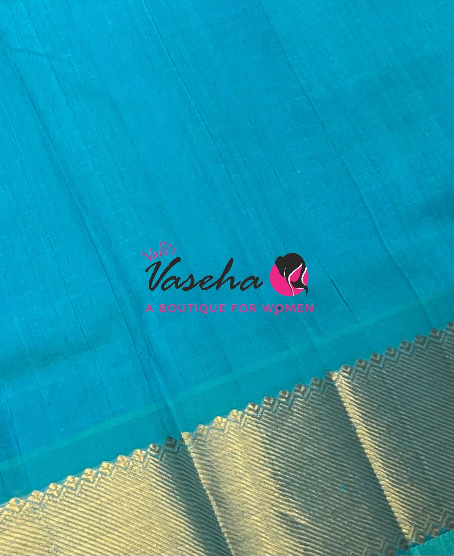 Pure Silk Cotton Saree - Mayil & Chakkaram Design - Blue With Blue  Shade -VVMC002
