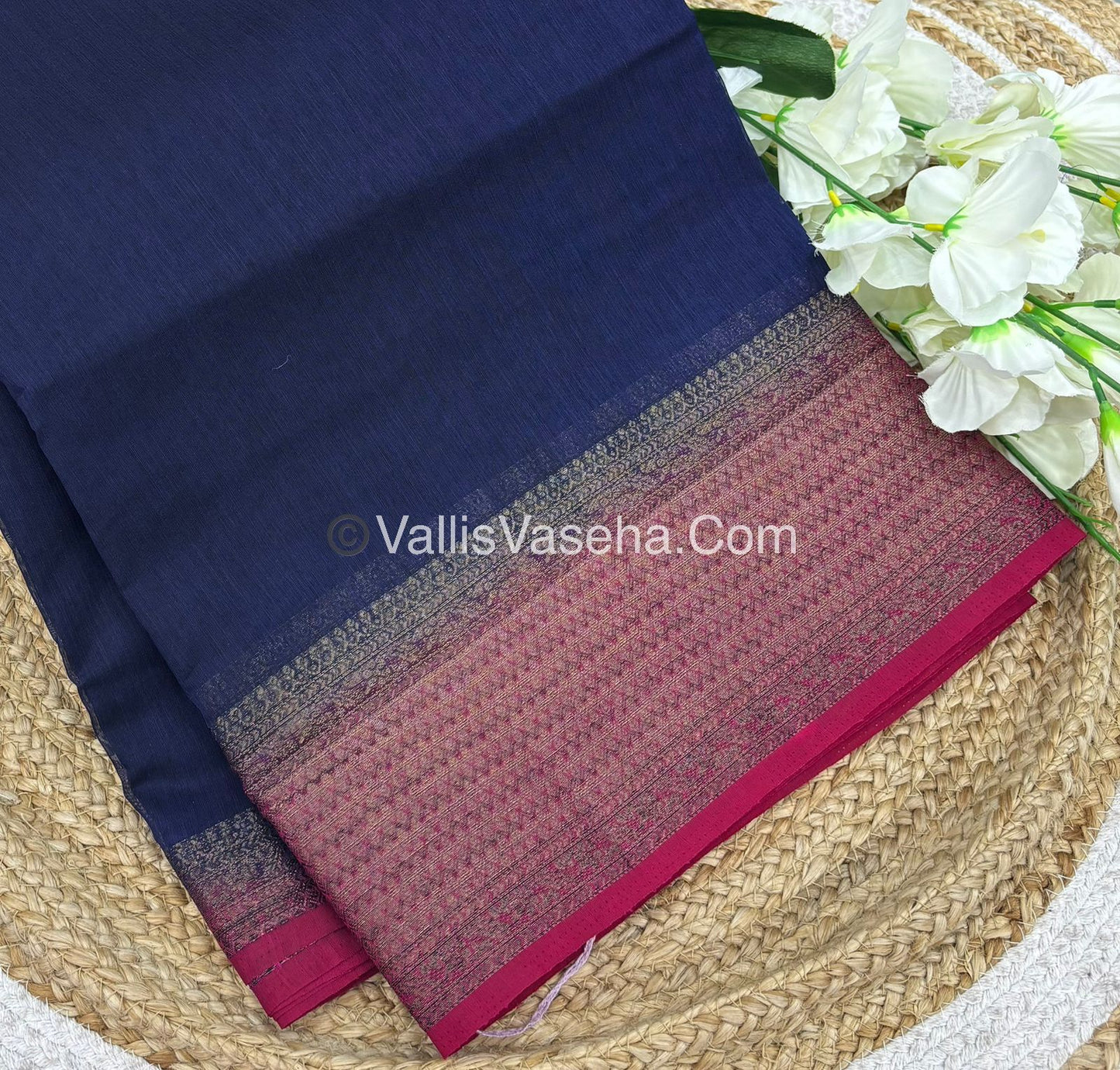 Bamboo Silk Saree - Navy Blue With Pink Shade - VVBSS003