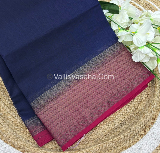 Bamboo Silk Saree - Navy Blue With Pink Shade - VVBSS003