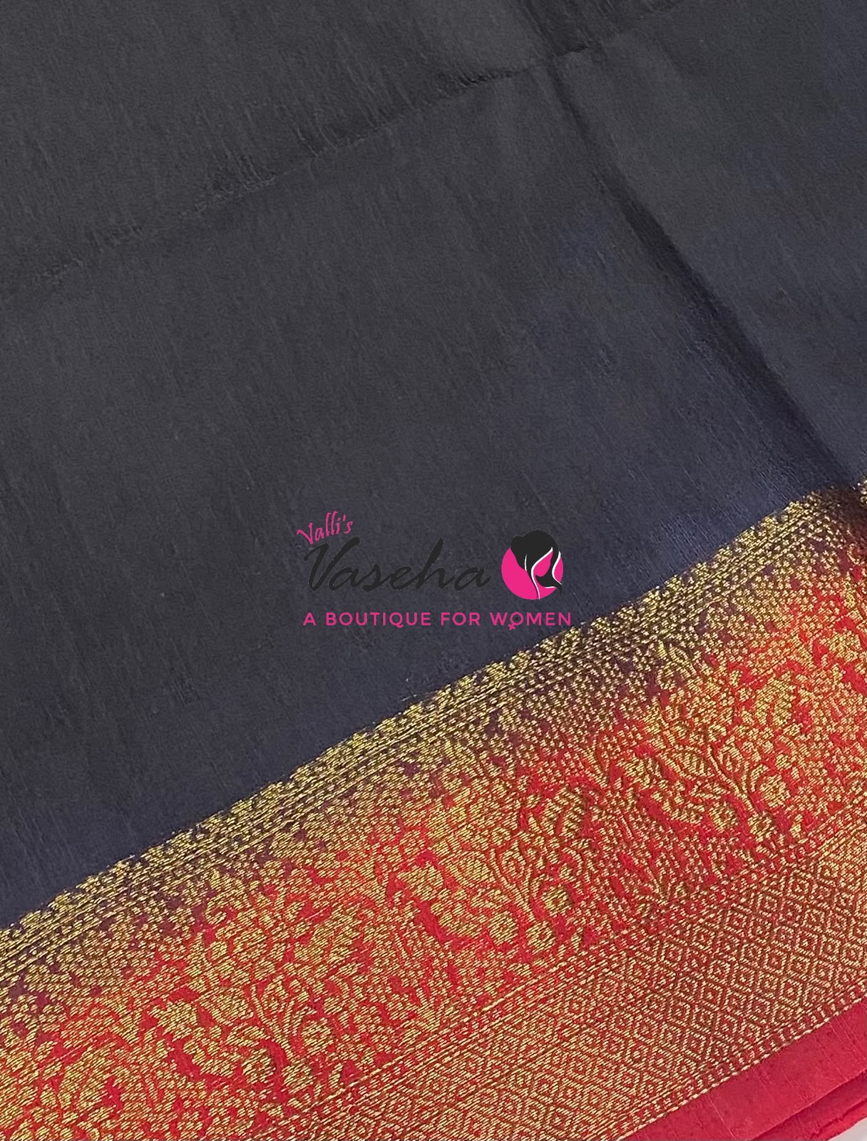 Semi Jute Silk Saree - Black  With Red Shade- VVSJS001