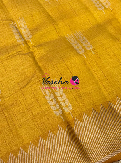 Semi Tussar Silk Saree | Yellow Shade |VVSTS051