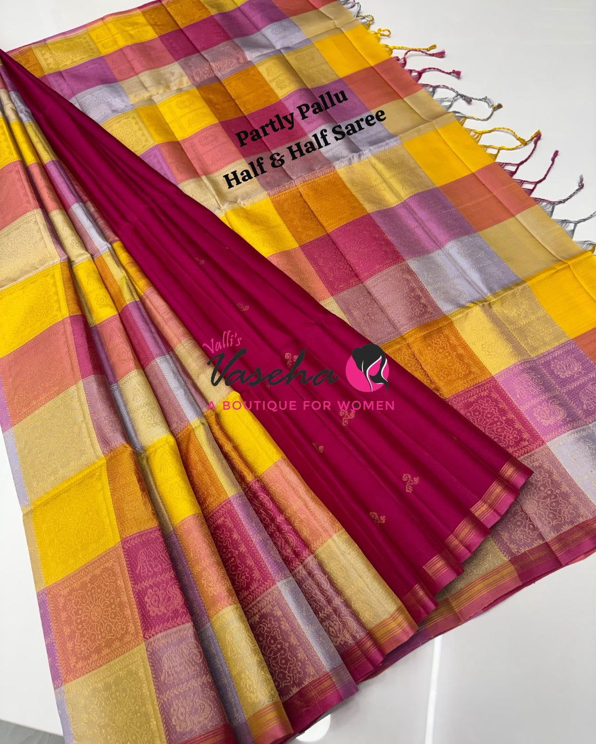 Pure Soft Silk Saree - Partly Pallu -  Half & Half Saree - VVPSS088