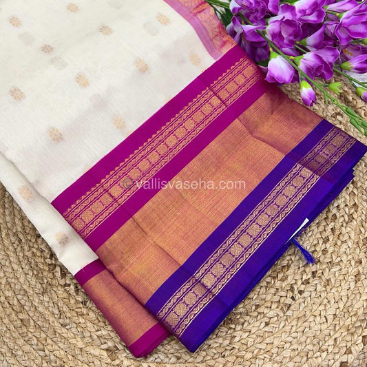 Pure Korvai Silk Cotton With Retta Petta Ganga Jamuna Border - VVKSC011