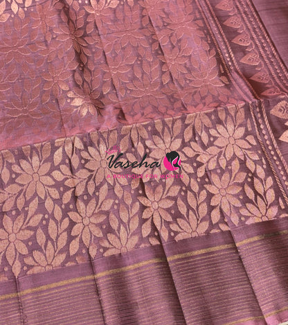 Half Mixed  Soft Silk Saree - (1.75 warp) Green & Onion Pink - VVPSS090