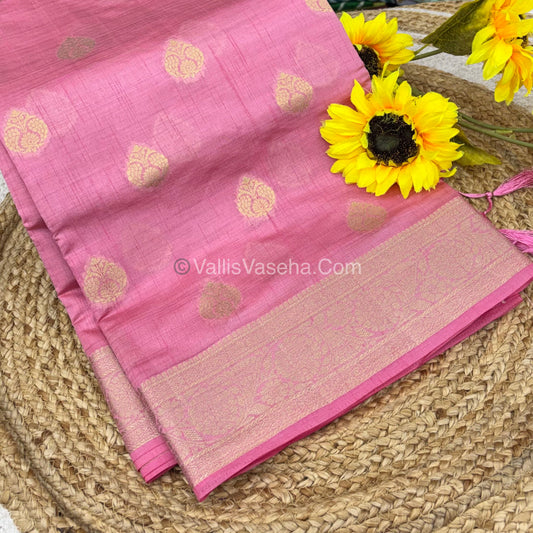 Semi Tussar Silk - Grand Pallu  -  Baby Pink  Shade - VVSTS029