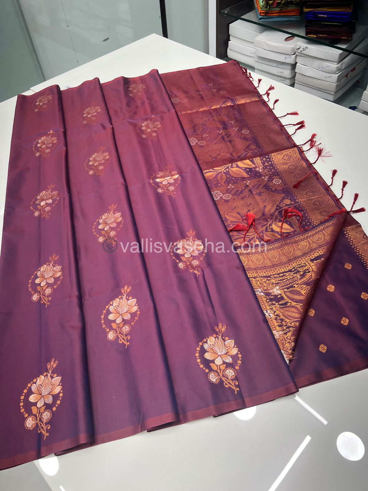Semi Soft Silk - Border less - Dark Purplish Wine Shade -VVSSS007