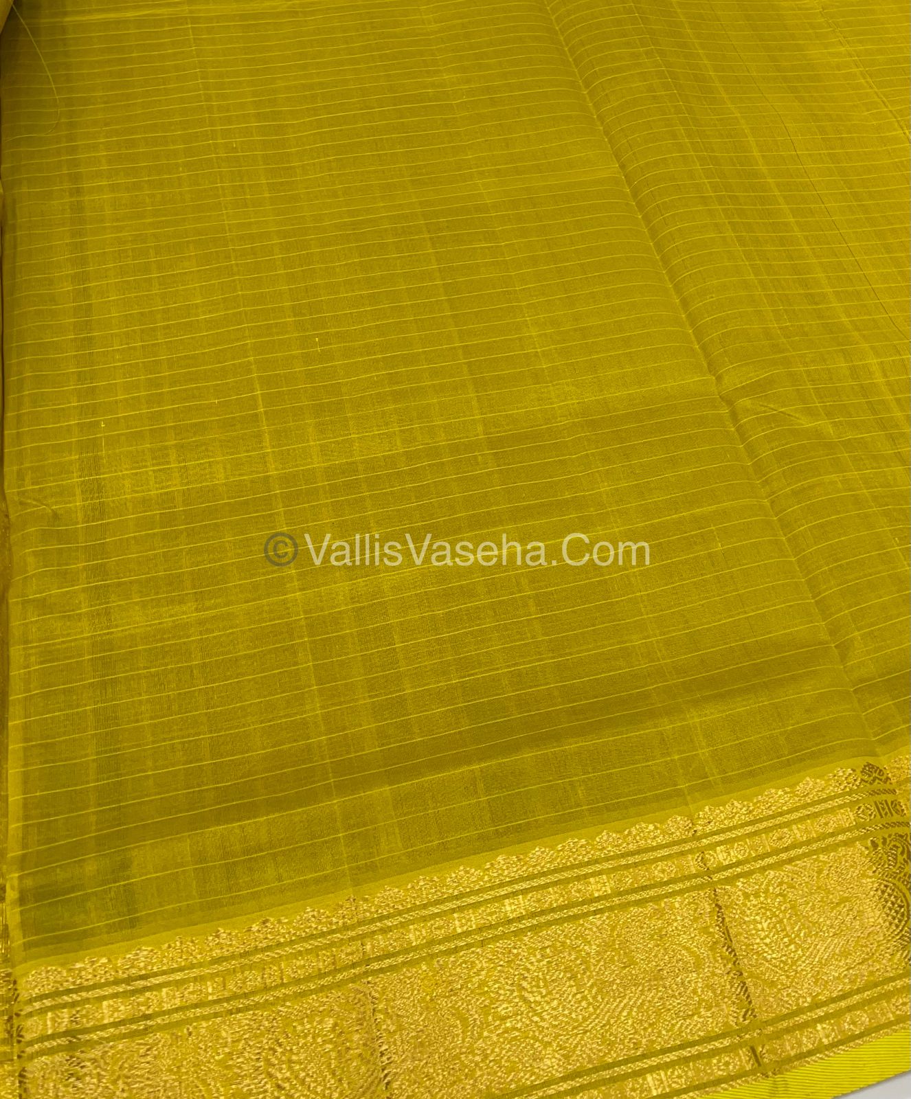 Pure Silk Cotton Saree - Brown with Lemon Yellowish Green - Lakshadeepam Design - VVPLD001