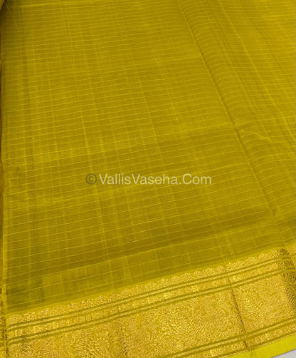 Pure Silk Cotton Saree - Brown with Lemon Yellowish Green - Lakshadeepam Design - VVPLD001