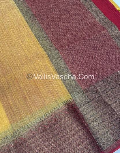 Bamboo Silk Saree - Cream With Maroon Shade - VVBSS003