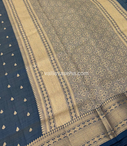 Semi Tussar Silk - Grand Pallu  - Dark Blue Shade - VVSTS023