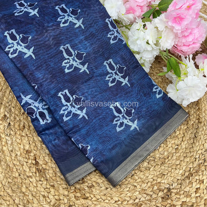 Chanderi Mixed Cotton Saree - Indigo Prints - VVCPS001