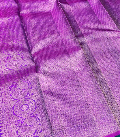 Pure Kanchipuram Silk Saree - Dual Tone Peacock Blue & Purple Shade  - VVPS024