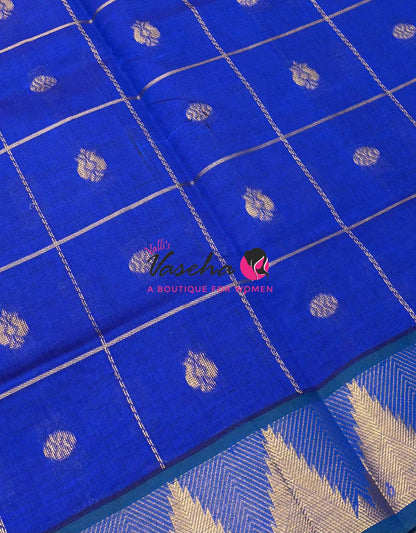 Semi Silk Cotton Saree - Checked Pattern with Butta  - VVSSC012