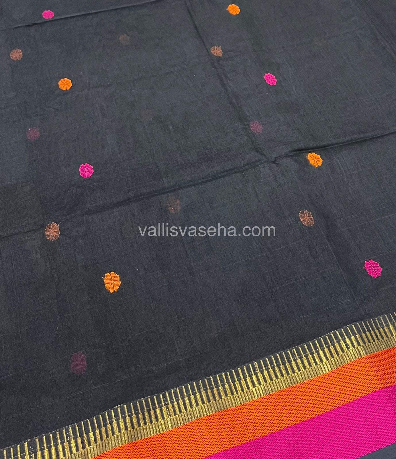 Pure Maheshwari Silk Cotton Saree -  Black & Pink Color - VVMSC004