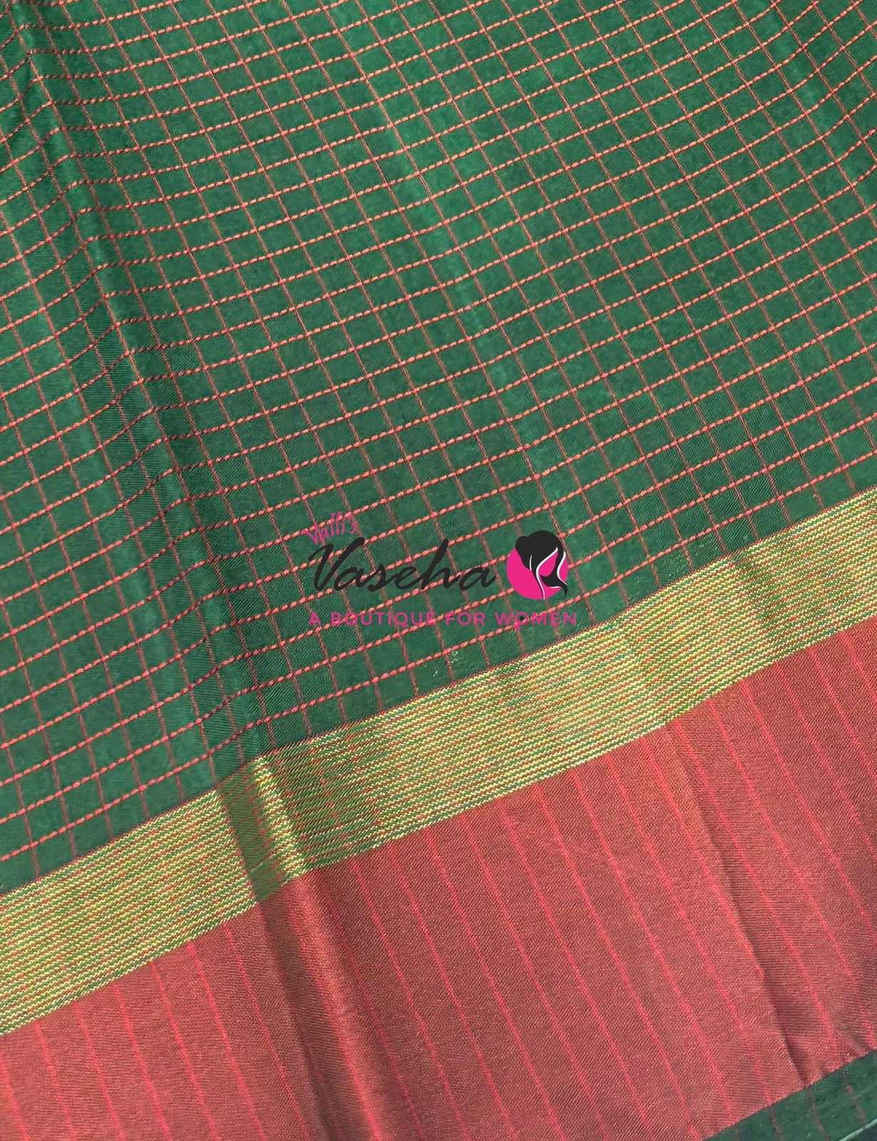 Semi Silk Saree - Thread Work Weaving - Green With Maroon - VVSSS0038