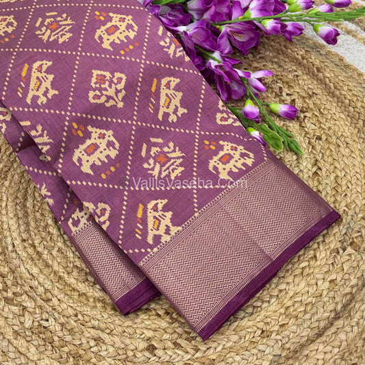 Semi Tussar Silk Saree - Ikkat / Pochampally Design - Onion Pink Shade - VVSTS034