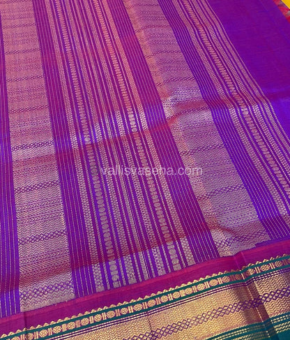 Pure Korvai Silk Cotton Saree - with Mango Yellow With  Purple Combo - VVKSC004