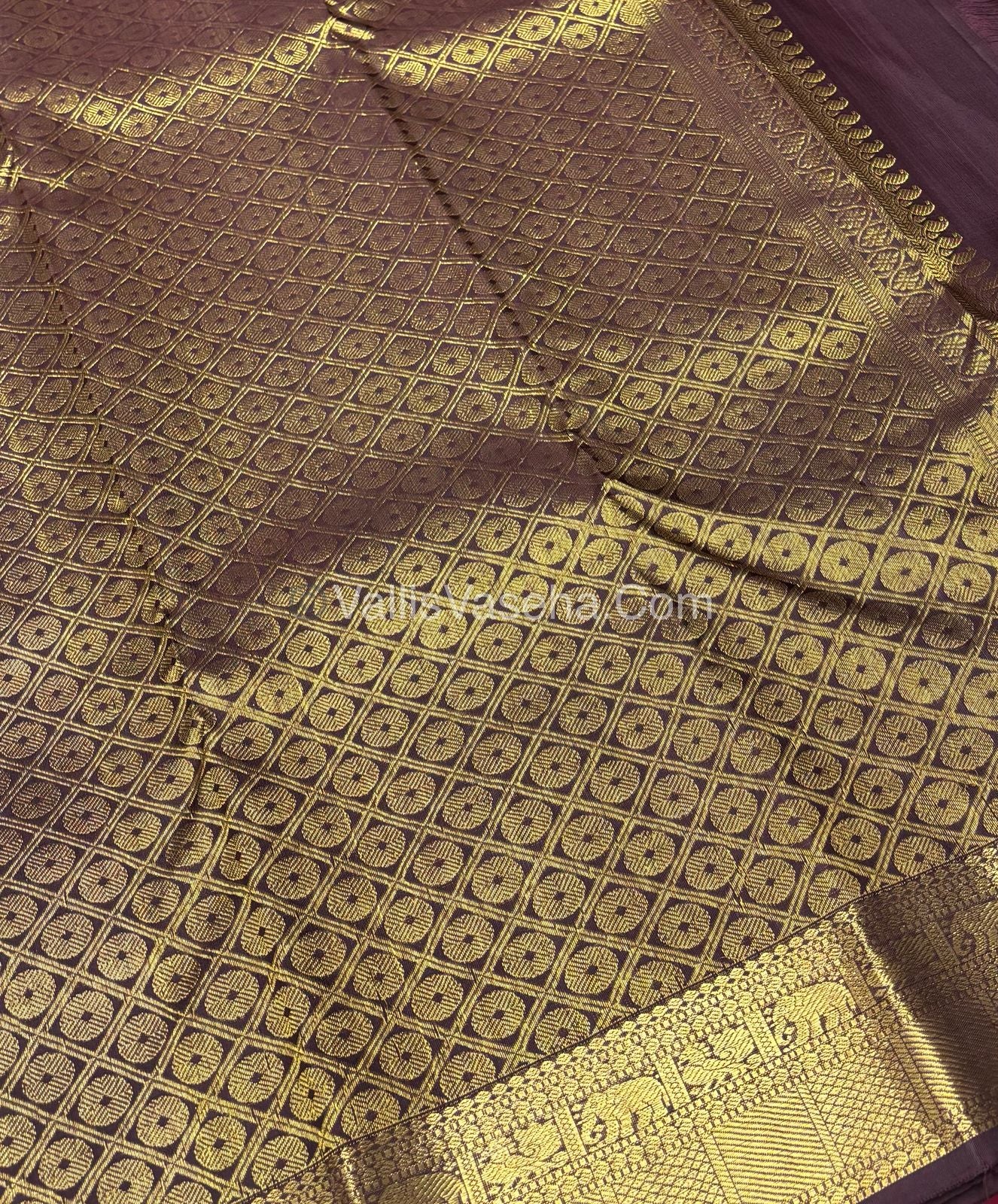 Pure Kanchipuram Silk Saree - Dark Rust Orange with Wine Brown Combo - VVPS021