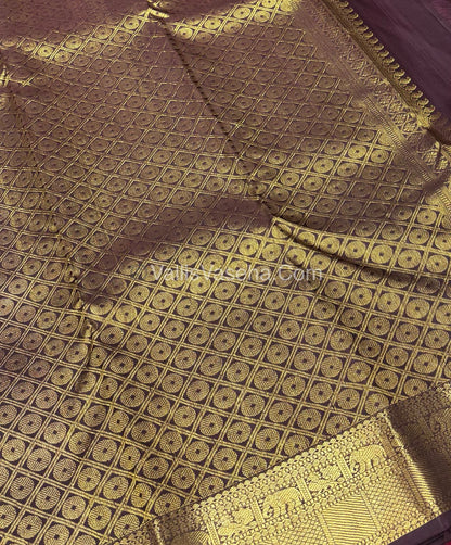 Pure Kanchipuram Silk Saree - Dark Rust Orange with Wine Brown Combo - VVPS021