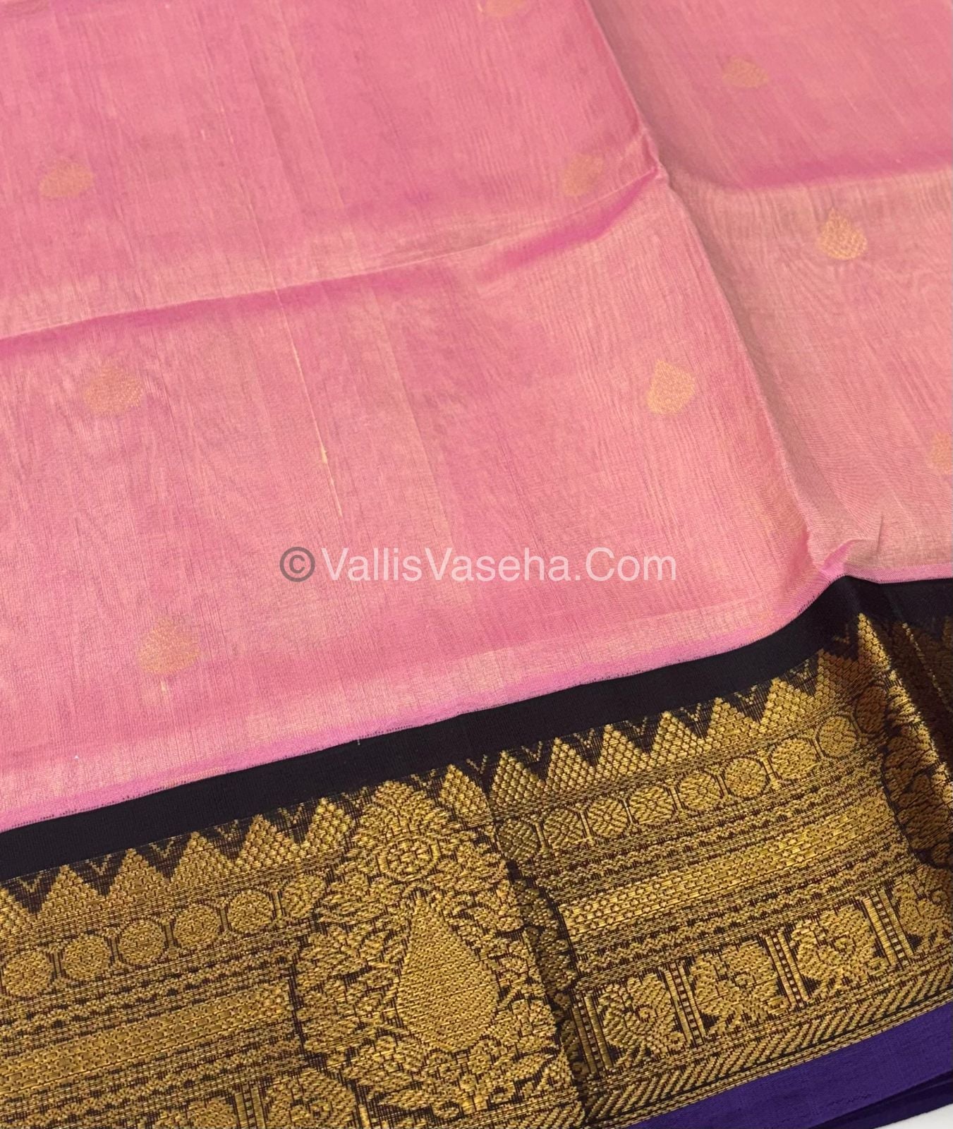 Pure Korvai Silk Cotton Saree - Pink with Brown - VVKSC019