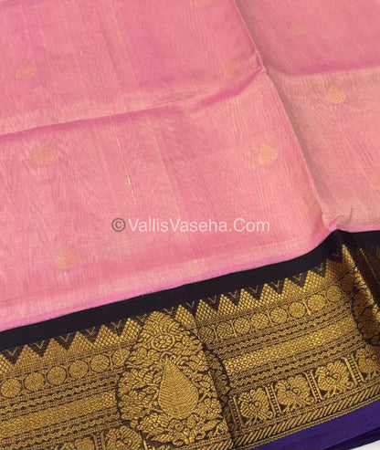 Pure Korvai Silk Cotton Saree - Pink with Brown - VVKSC019